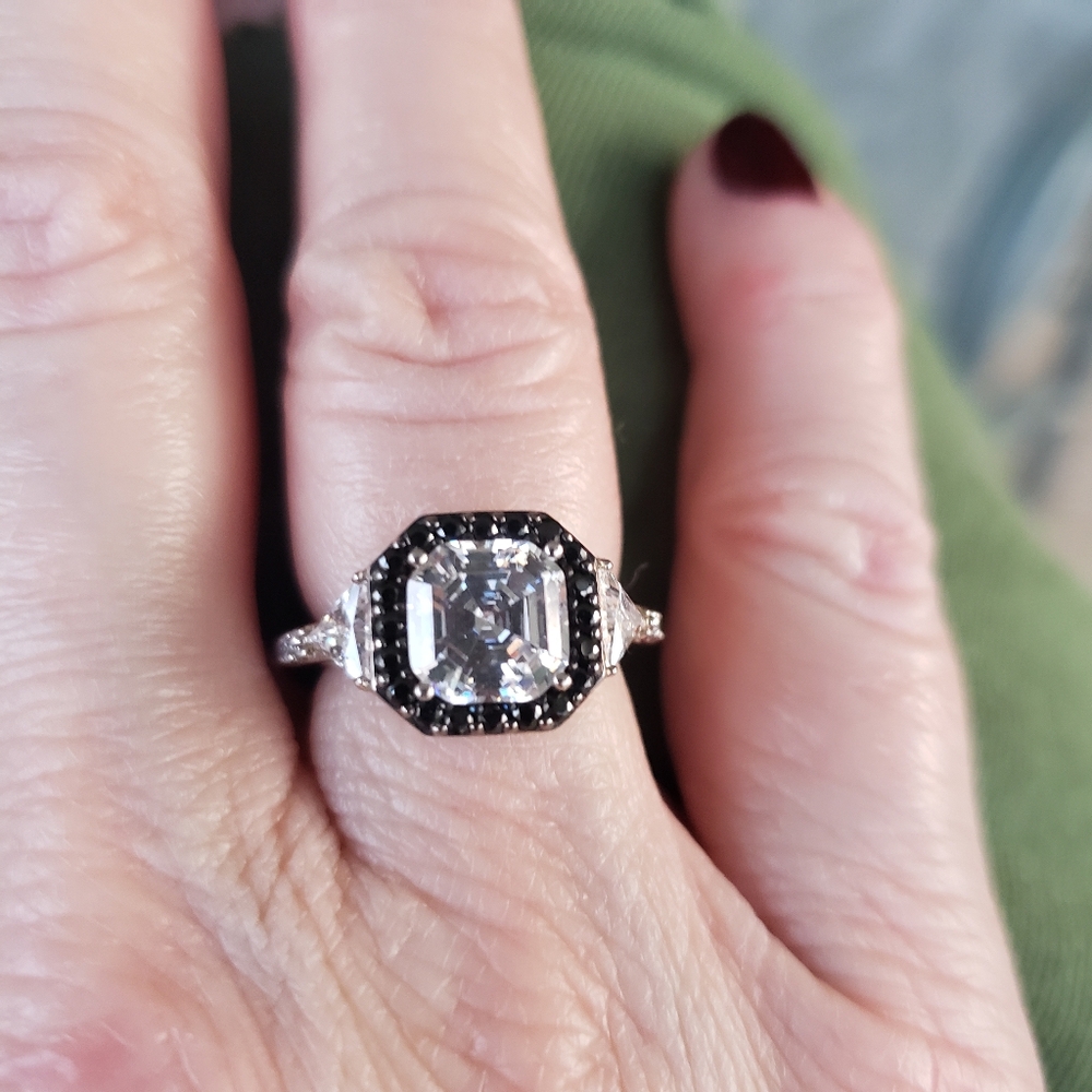 Diamonique Black and White “The Amy Ring” 2 Carat Asscher Cut